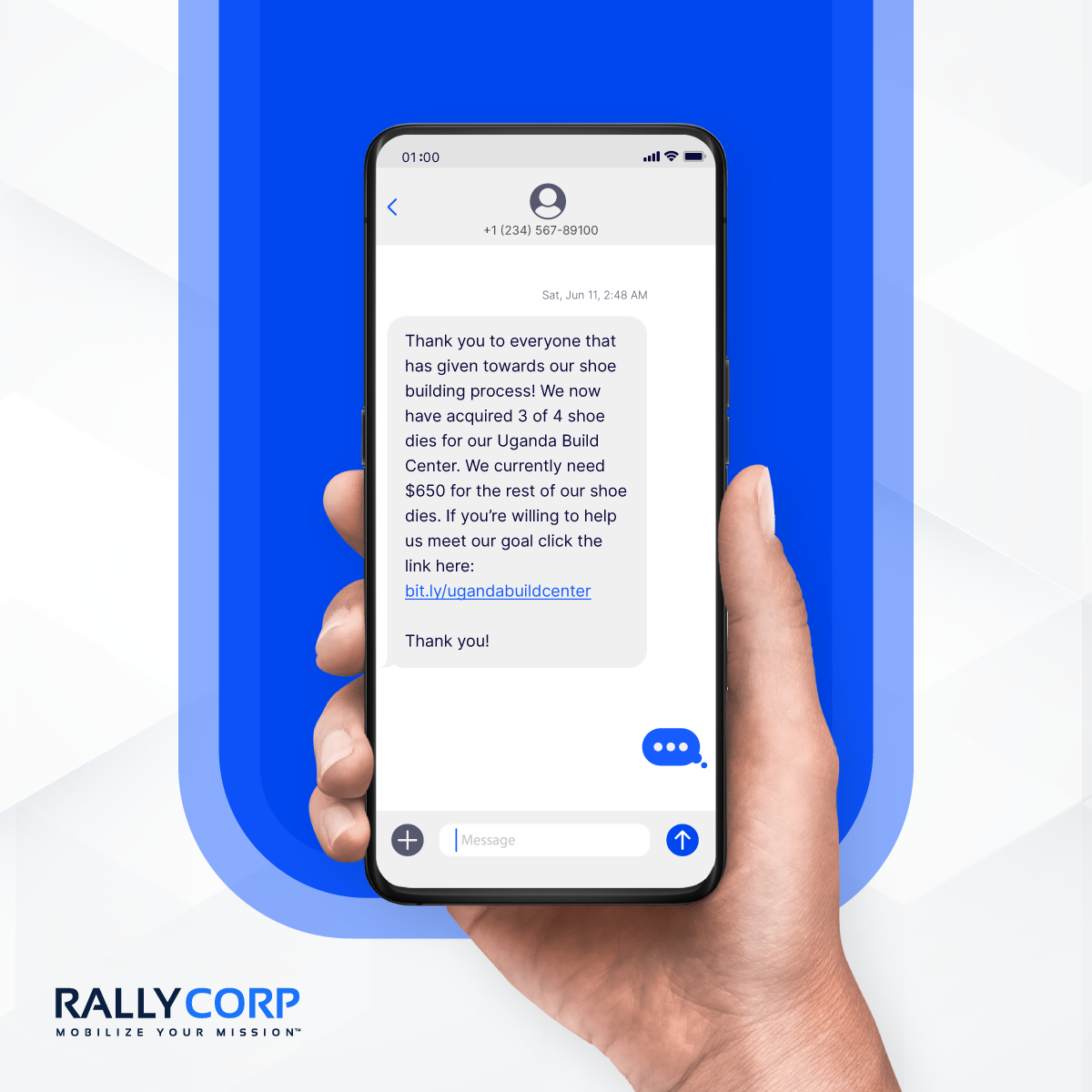 Fundraising update text message example from My360Project.