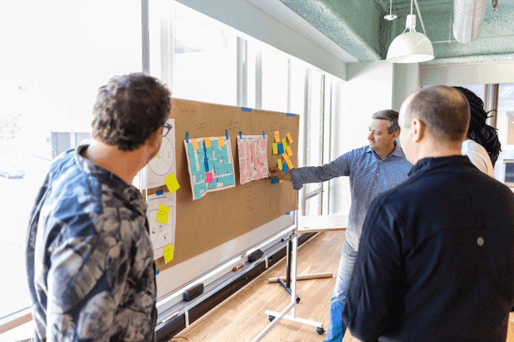 Rally Corp team collaborating at whiteboard